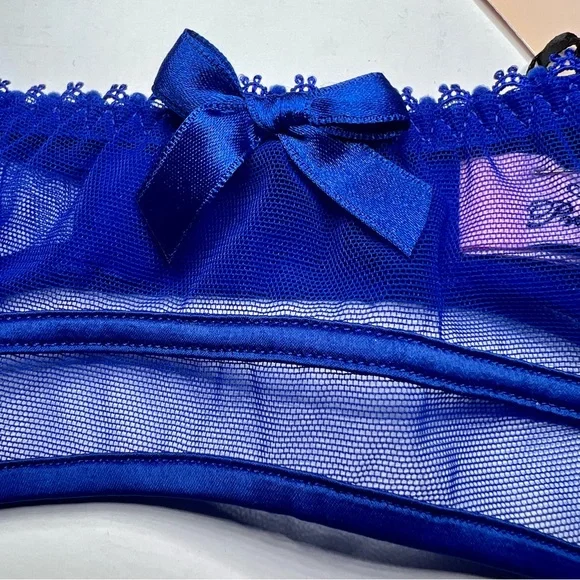 NWT Agent Provocateur Cruz Sapphire 3 Piece Set: 32C Bra AP2 S Thong & Suspender